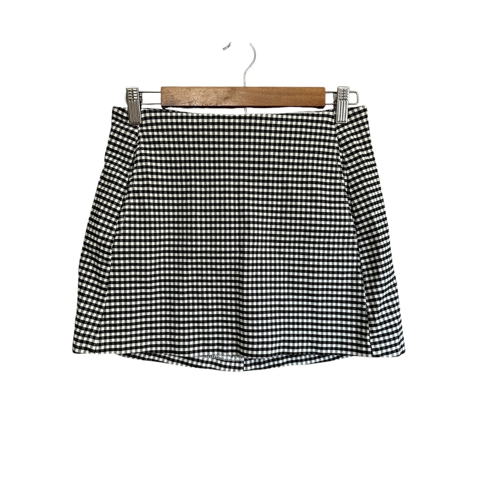 Urban Outfitters Black White Gingham Mini Skirt High Rise Pockets Women's Small
